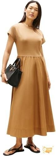 Tommy Hilfiger Vestido Mujer Modern Cody Midi Mix Fit & Flare, Marrón