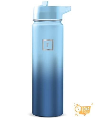 Wide Mouth Water Bottle, Carabiner Straw Lid, 24oz, Blue Waves